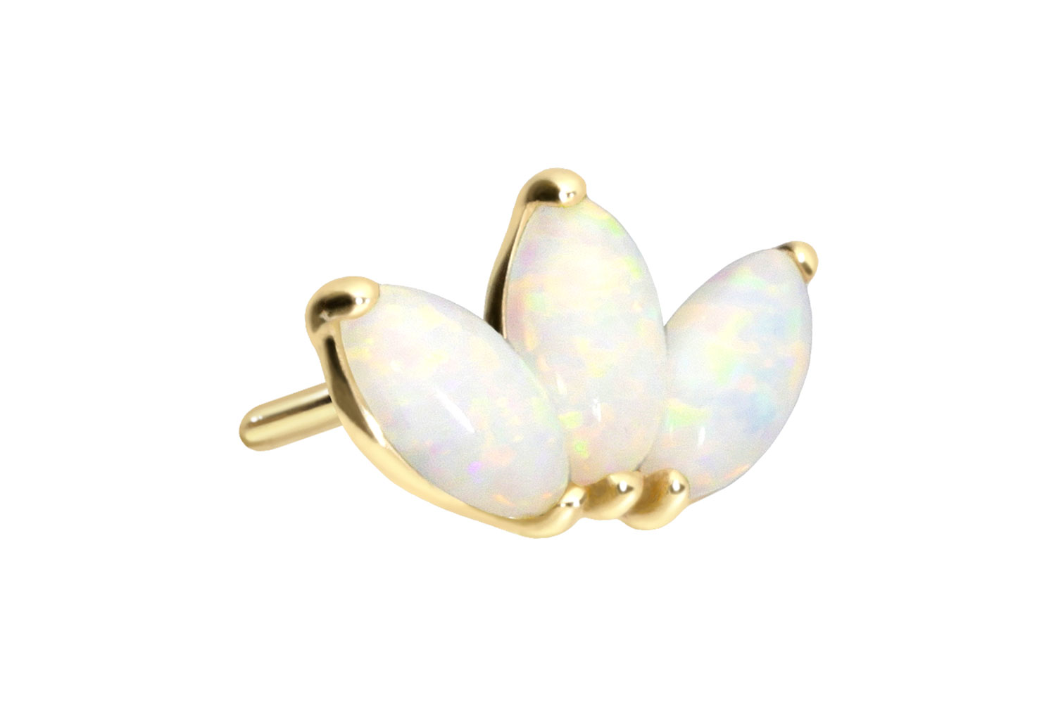 14 Karat Gold Schraubaufsatz mit Außengewinde LOTUSBLÜTE + SYNTHETISCHE OPALE von Piercingline